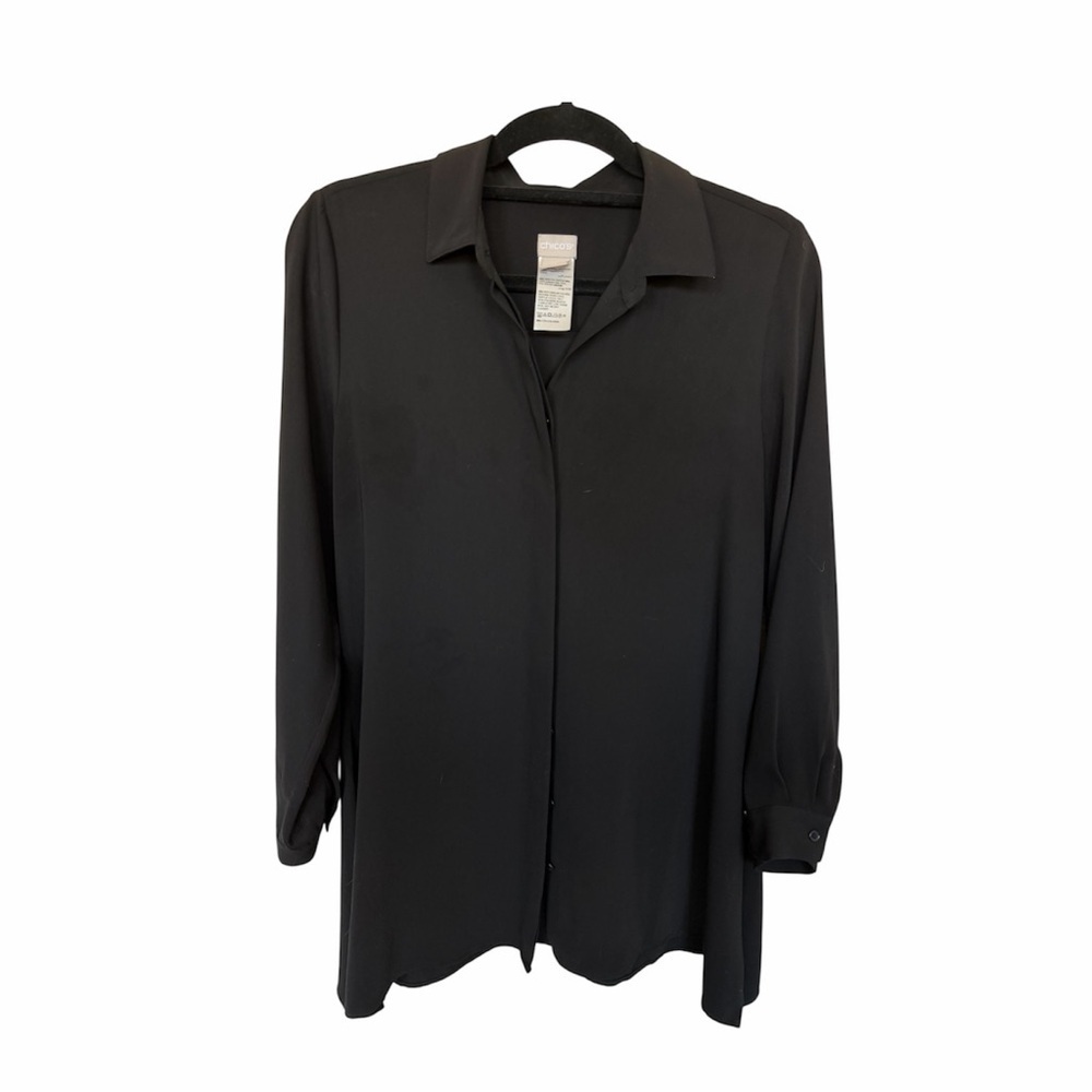 Chico's Classic Black Button Down tunic style Shirt size 0 S